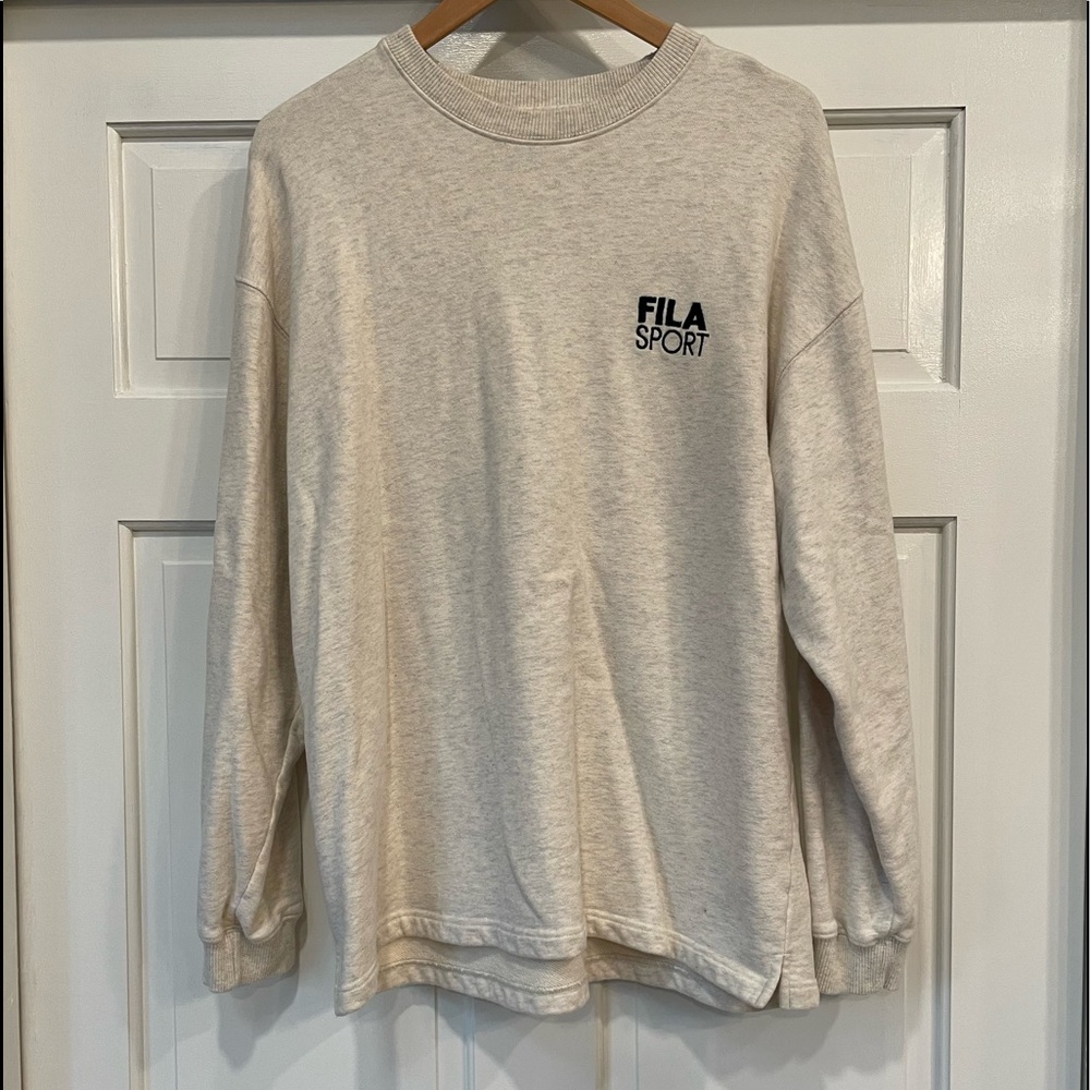 FILA SPORT Oatmeal Heather Grey Embroidered Crewneck Sweatshirt Mens XL 100% Cot